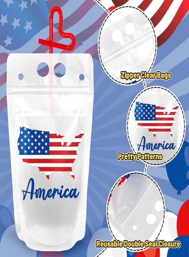 JarThenaAMCS مجموعة جارثينا إيه إم سي إس المكونة من 36 كيسًا للمشروبات مع شفاطات، بتصميم وطني، مزينة بعلم أمريكا، شفافة وقابلة لإعادة الاستخدام، مصنوعة من البلاستيك، مثالية لحملها باليد في حفلات عيد الاستقلال. - Image 3